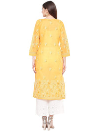 Ada Hand Embroidered Lucknowi Chikankari Straight Cotton Kurti Kurta for Women A220999 White 2XL