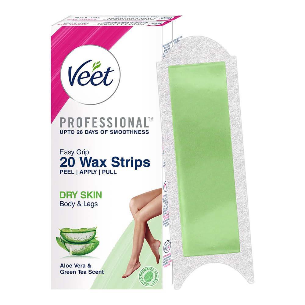 Veet Professional Waxing Strips Kit for Dry Skin, 20 Strips (Pack of 2) | Gel Wax Hair Removal for Women | Up to 28 Days of Smoothness | No Wax Heater or Wax Beans Required