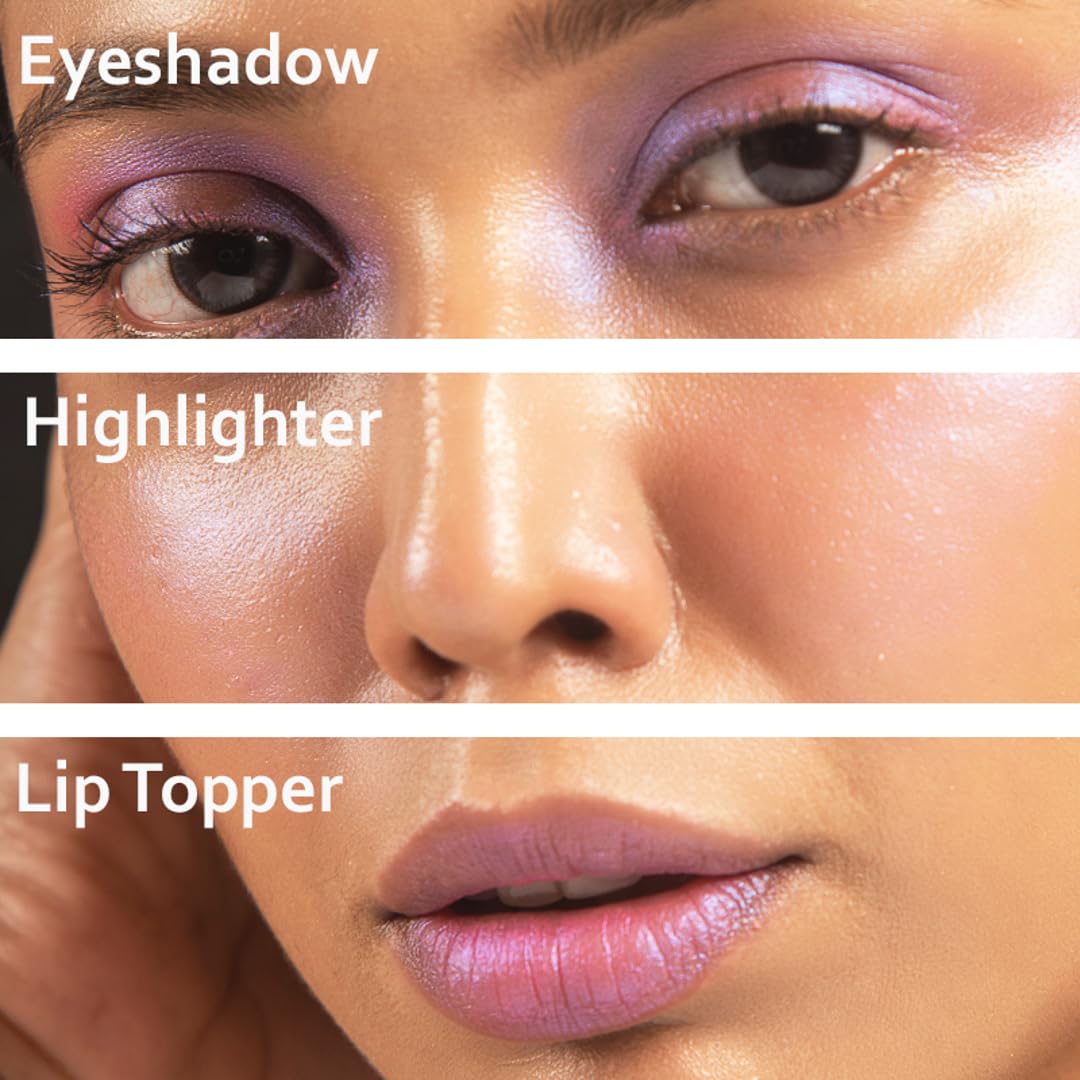 Lavenza Color Pop SWIRL - Holographic Liquid Eyeshadow, Highlighter & Lip Topper (3in1) | Vegan, Silicone & Talc FREE, Long-lasting Duochrome Pink & Metallic Sheen