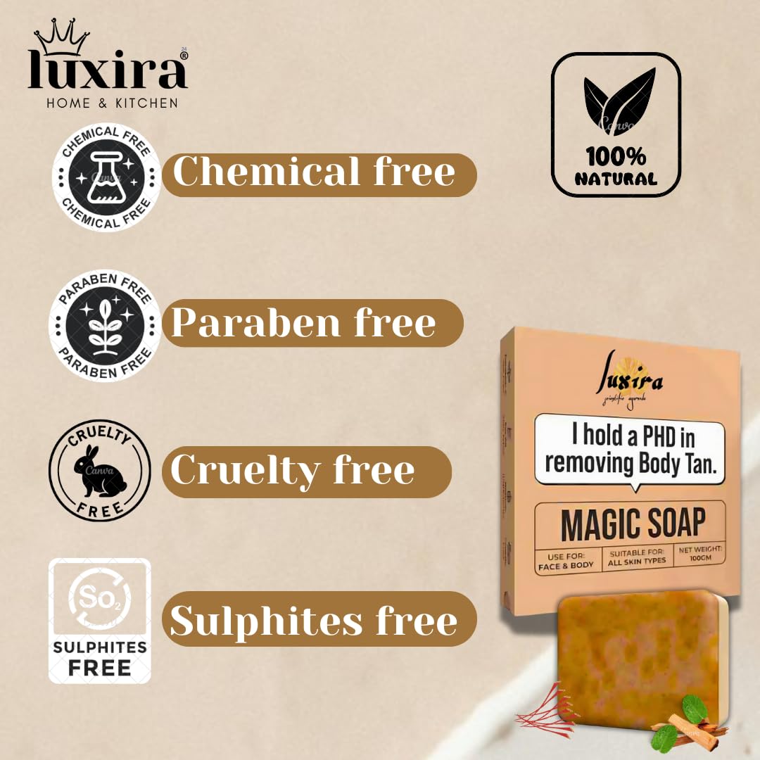 Chandan & Kesar Bath Soap,Pigmentation, Sun damage,Brightening Underarm & Reduces Dark Spot,Kojic Acid Soap,Skin Brightening Soap For Men & Women(1-Magic Soaps & 1 Kojic Soaps)