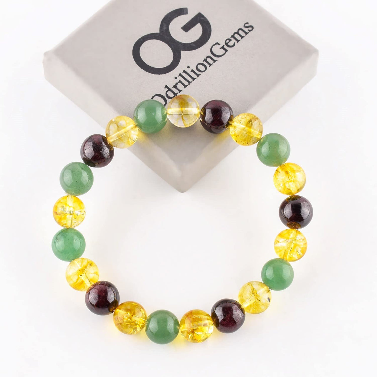 Triple Crystal Money Bracelet - Red Garnet - Citrine - Green Aventurine Handmade Bracelet Stretchable Genuine Round Beaded 10mm Unisex Jewelry Chakra Healing Crystals - Success - Bohemian Triple_B