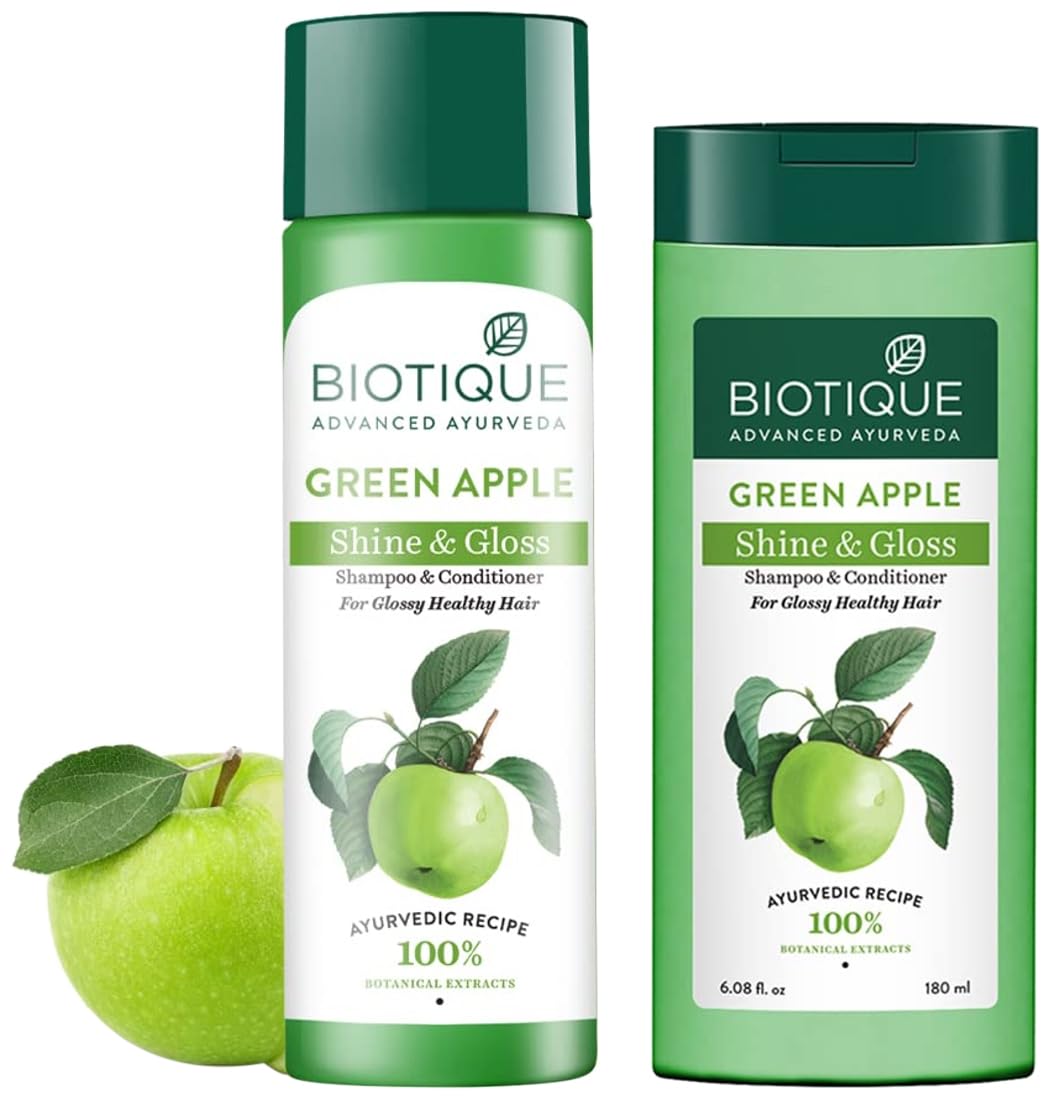 Biotique Bio Green Apple Fresh Daily Purifying Shampoo and Conditioner for Oily Scalp and Hair, 180m And Biotique Bio Green Apple Fresh Daily Purifying Shampoo And Conditioner, 190ml