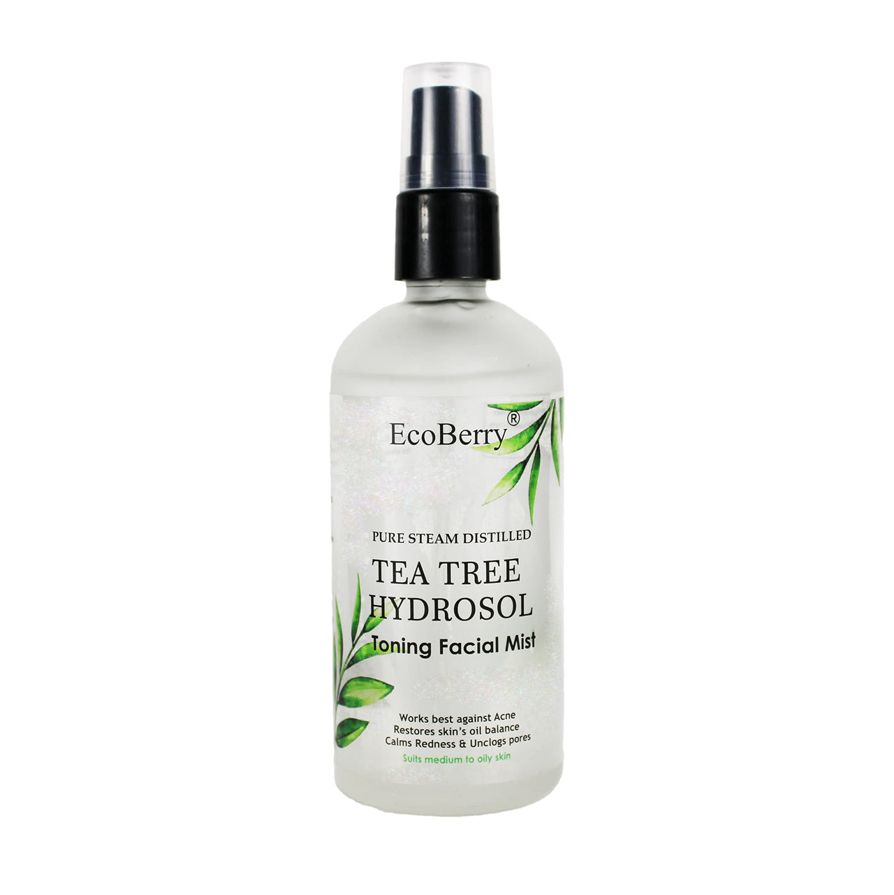 EcoBerry Pure Steam Distilled Teatree Hydrosol Toning Facial Mist For Oily Acne Prone Skin, Calms Redness, Breakouts, Restores Oil Balance, Suits Oily Skin, Natural, Chemical Free - 100 Ml