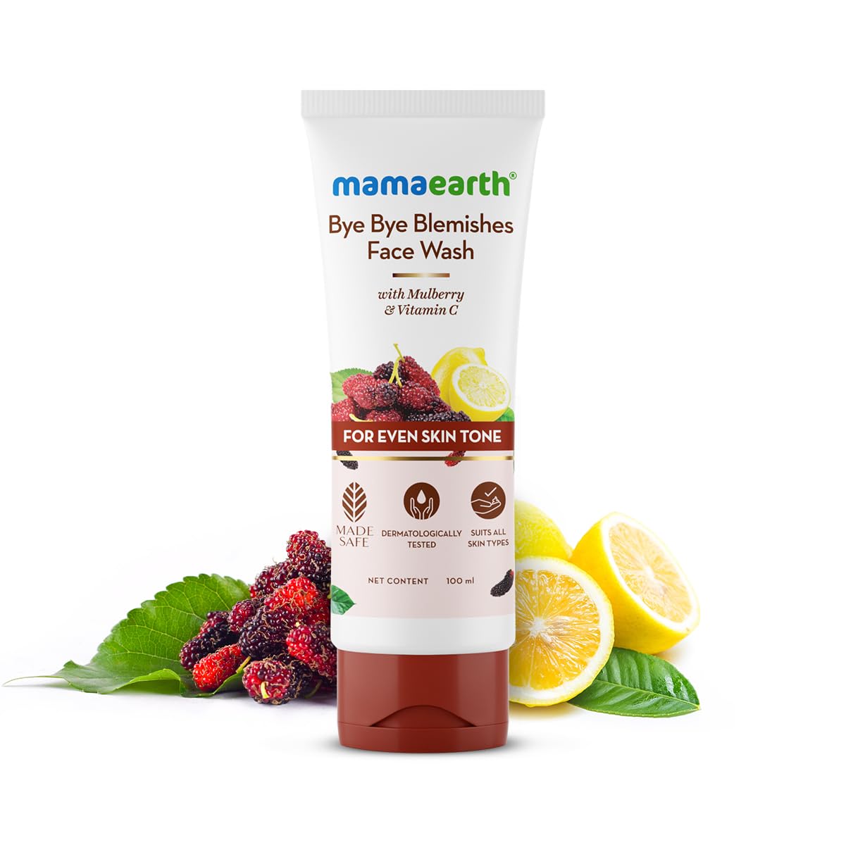Mamaearth Bye Bye Blemishes Face Wash with Mulberry and Vitamin C for Even Skin Tone - 100 ml Gently Cleanses | Reduces Dark Spots | Brightens Skin | Reduces Pigmentation | Niacinamide