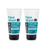 Ustraa Face Wash - Mint Cool - For Dry to Normal Skin - 100g x 2 | Reduces Moisture Loss | Removes Dirt & Dead Skin | with Pine Bark & Peppermint | NO SLS, NO PARABEN (Pack of 2)