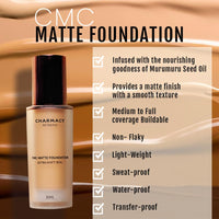 Charmacy Milano Matte Foundation 09 - 30 ml, With SPF 25 Sun Protection, Perfect Canvas for Your Make-Up Buildable Coverage, Instant Hydrating, Light Weight, Suitable for All Skin Types, Seamless Blend, Flawless Finish, No Tube