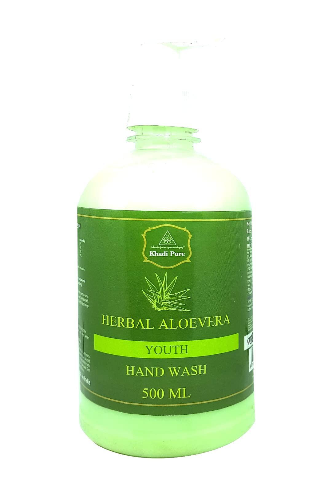 Khadi Pure Herbal Aloe Vera Hand Wash Bottle, 500 Ml, Green