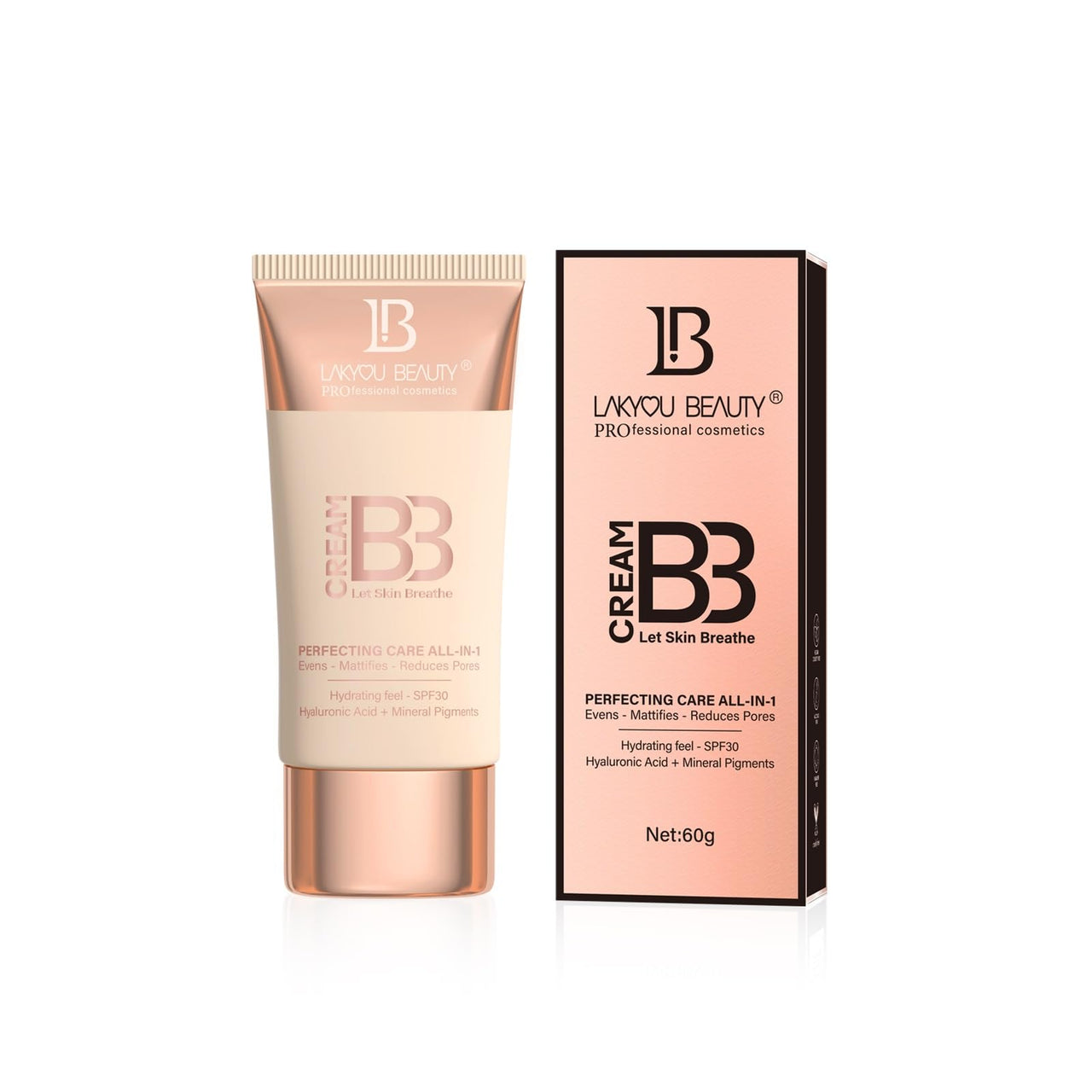 Lakyou Beauty BB Cream Let Skin Breathe - Perfecting Care All-in-One, Evens, Mattifies, Reduces Pores, Hydrating with SPF 30, Hyaluronic Acid & Mineral Pigments, 60ml (02(Soft Ivory), 60)