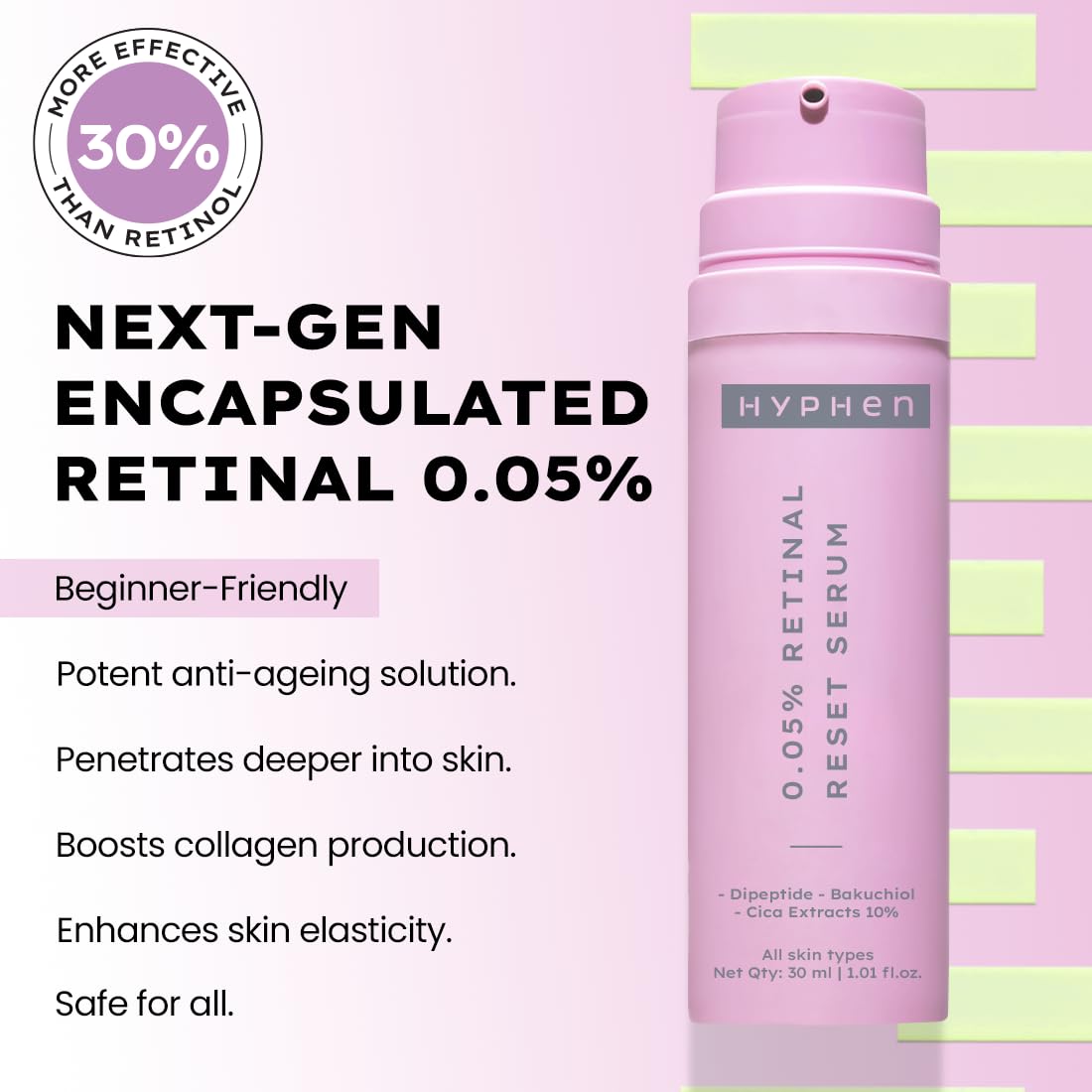 Hyphen 0.05% Retinal Reset Serum | 30% More Effective than Retinol Serum | Anti Ageing Reduces Fine Lines & Wrinkles Night Face Serum For Beginners | Serum for Women | Boosts Collagen & Brightens Skin- 30 ml