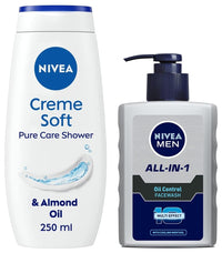 NIVEA Men Face Wash, Oil Control, 10x Vitamin C, 150ml And NIVEA Shower Gel, Crème Soft Body Wash, Women, 250ml