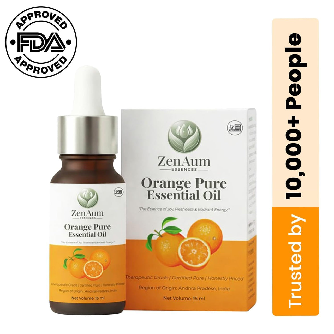 Zenaum Essences 100% Natural Orange Therapeutic Grade Essential Oil | 45ml (Pack of 3)| Mood Uplifting, Skin Brightening & Aromatherapy Sourced from Andhra Pradesh, India | GMP, ISO & IFRA Certified