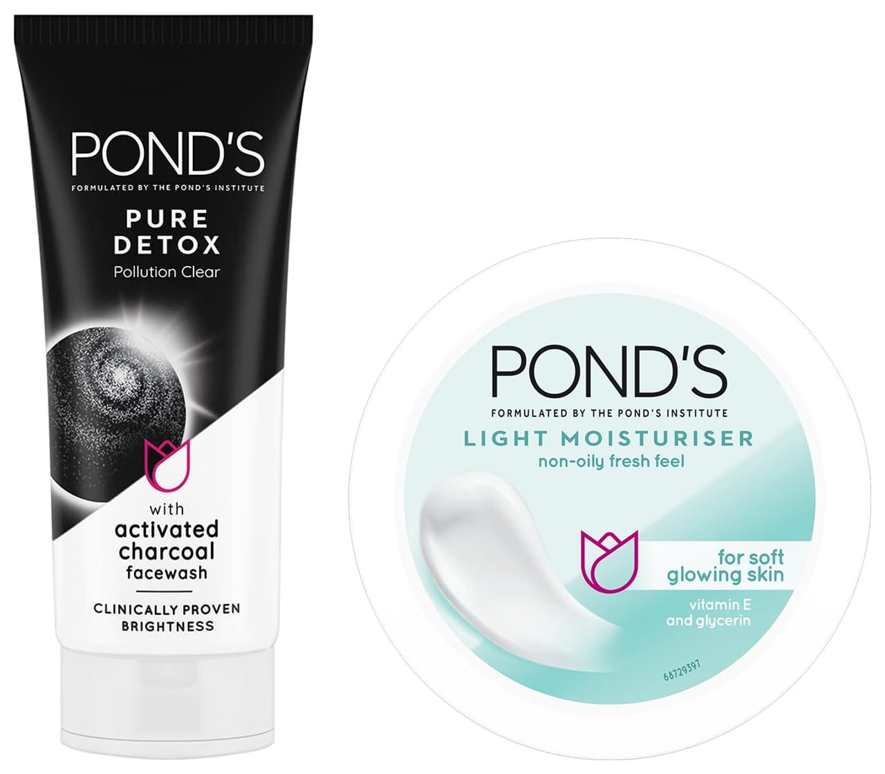 POND's Light Face Moisturizer 200 ml, Daily Lightweight Non-Oily Cream with Vitamin E for Soft Glowing Skin, SPF 15 - With Vitamin C & Niacinamide & POND's Pure Detox Face Wash 100 g