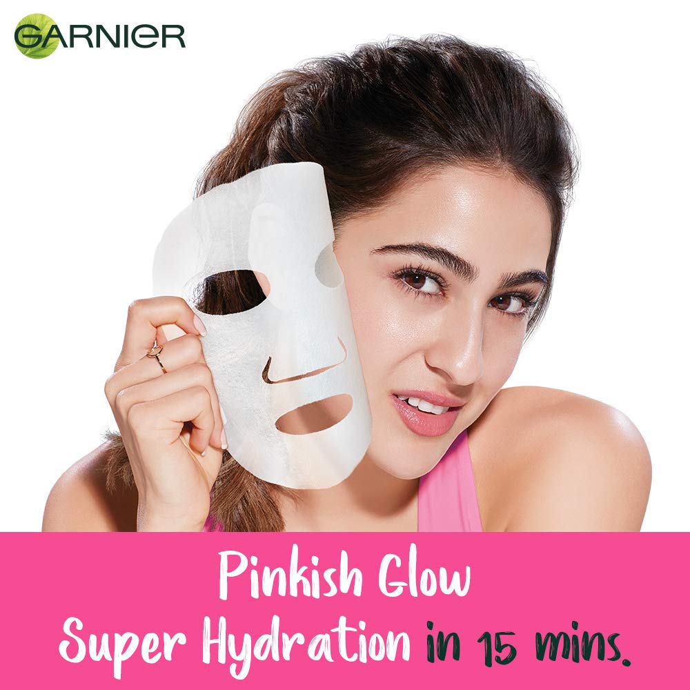 Garnier Skin Naturals, Green Tea, Face Serum Sheet Mask Green, 32g And Garnier Skin Naturals, Sakura White, Face Serum Sheet Mask (Pink, 32g)