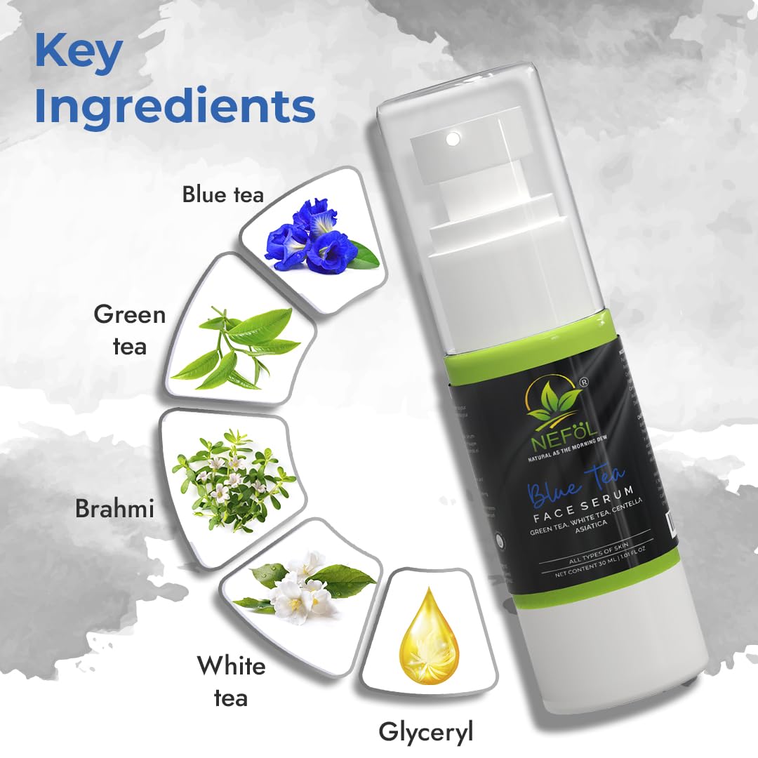 Nefol Face Serum with Blue Tea, Green Tea, White Tea & Brahmi - Hydrates, Fights Dark Circles - 30ml