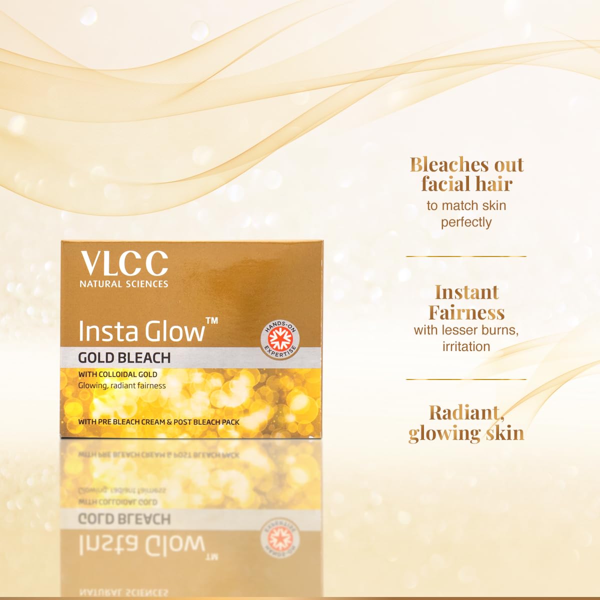 VLCC Insta Glow Gold Bleach - 30g X 4 (Pack of 4) - With Colloidal Glow For Glowing Fairness | Skin Brightening Bleach | Perfect Skin Match, Reduces Facial Hair Visibility, Brightens Complexion