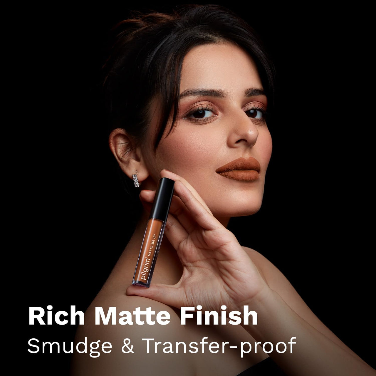 Pilgrim Liquid Matte Lipstick - Brown Mischief | Lipstick for Women with Hyaluronic Acid & Spanish Squalane | Transferproof, Long Lasting & Non Drying with Hydrating Ingredients 3gms