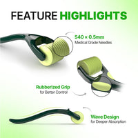 Sotrue Epifine Derma Roller 0.5mm with Sanitizer | 540 Medical Grade Stainless Steel Needles | Derma Roller for Hair Growth & Thickening, Repair Damages and Activates Hair Follicles (Green)