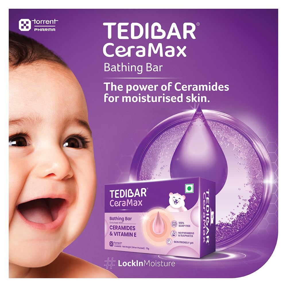 Tedibar Ceramax Bathing Bar - 75g Enriched with Ceramides & Vitamin E |100% Soap Free| Skin friendly pH – By Torrent Pharma