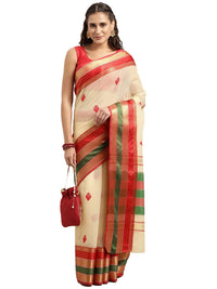 leeza store Women's  Jacquard Dobby Butta Butti Rich Kota Doria Cotton Silk Saree With Blouse Piece Green