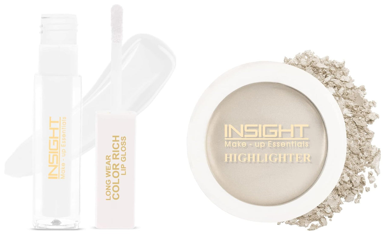 Insight Cosmetics Glitter Makeup Highlighter, 3.5 gm&INSIGHT Long Wear Color Rich Lip Gloss, Glossy Finish - LG41-01