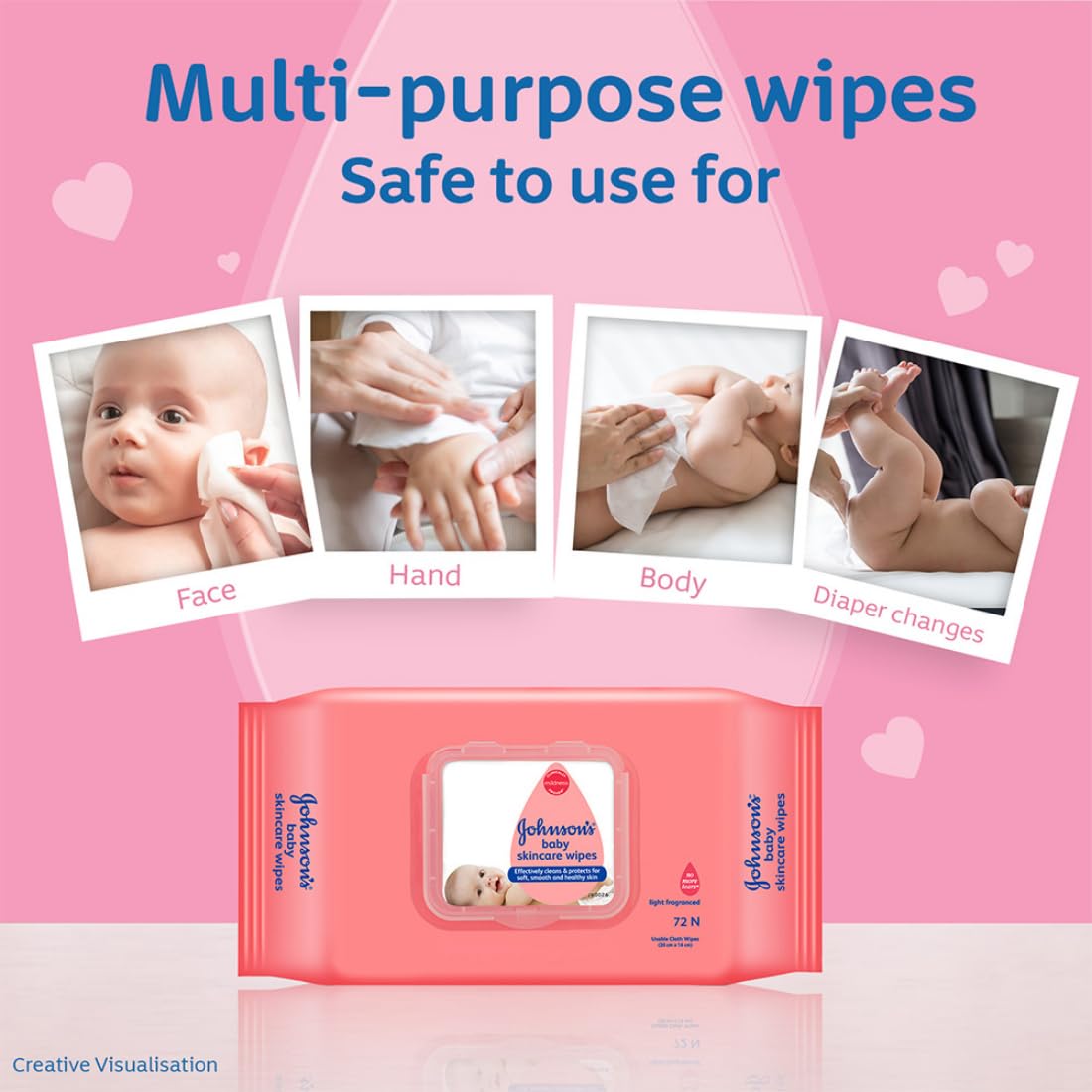 Johnson's Baby Wet Wipes | 216 Wipes | Alcohol & Soap Free | Prevents Rashes & Redness | with 3X Moisturising Lotion | As Mild as Pure Water | Enriched with Glycerin |