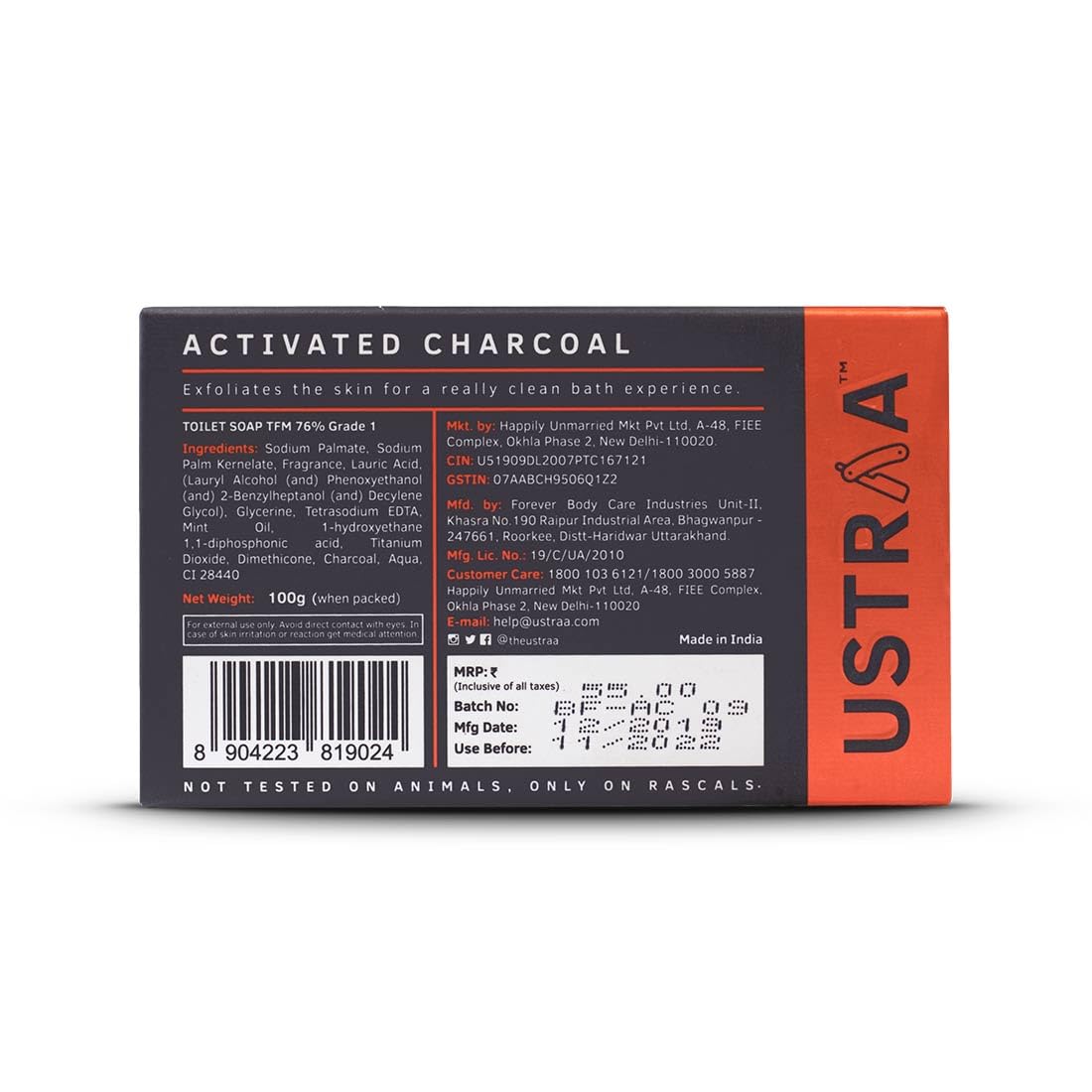 Ustraa Deo Soap For Men With Activated Charcoal, 8 x 100 G (Pack Of 8) | With Activated Charcoal | Rich Intense Musk Fragrance | Powerful fragrance | Rich & Intense Foam