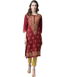 Ada Lucknowi Hand Embroidered Chikankari Straight Cotton Kurti Kurta for Women