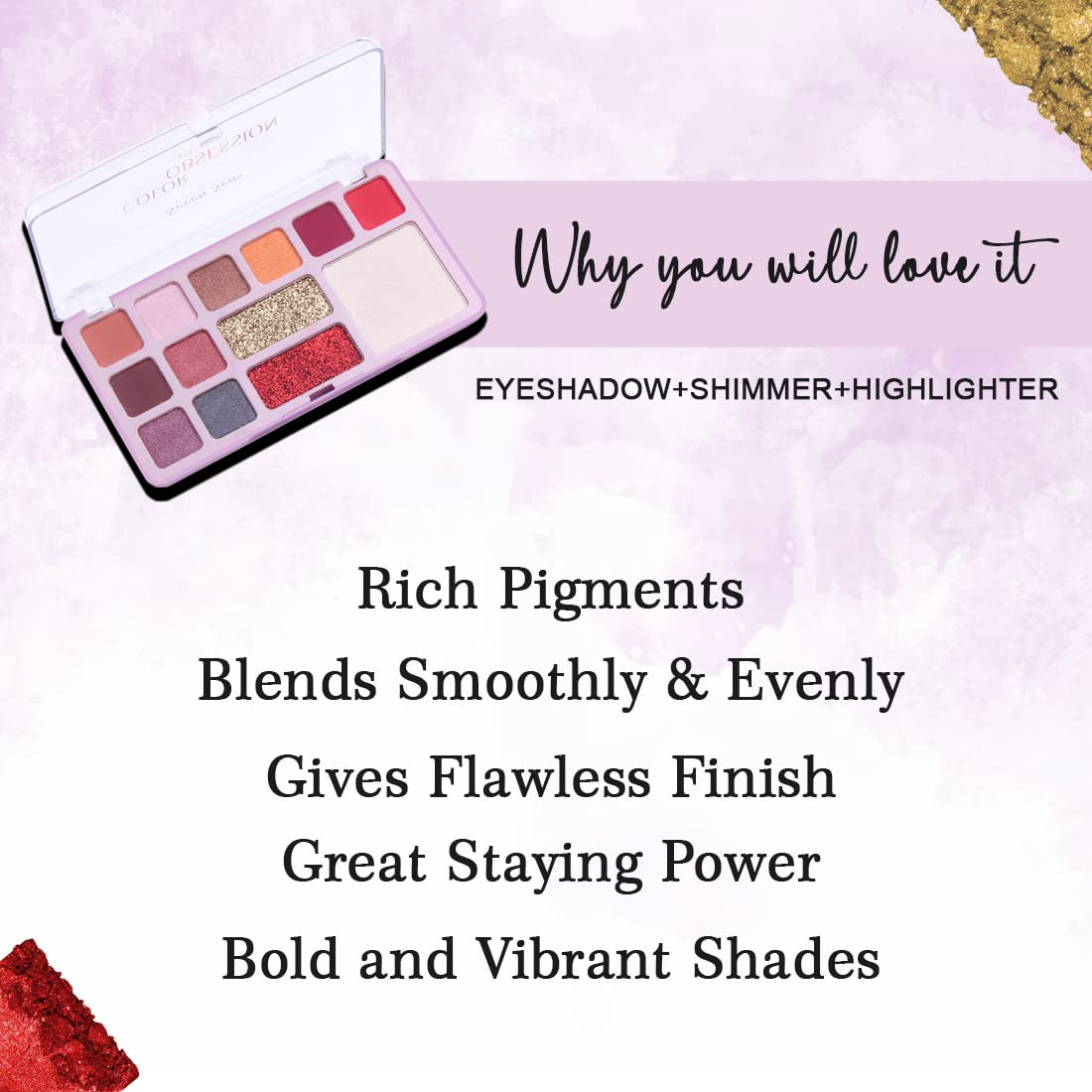 Seven Seas Color Obsession Eyeshadow 13 Colors Glitter With Shimmer Look (Natural)