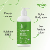 BAKE 2% Salicylic Acid & Lactic Acid Body Wash for Body Acne | Prevents Back Acne, Bumpy Skin, Reduces Skin Inflammation & Strawberry Legs | For Women & Men | 250ml