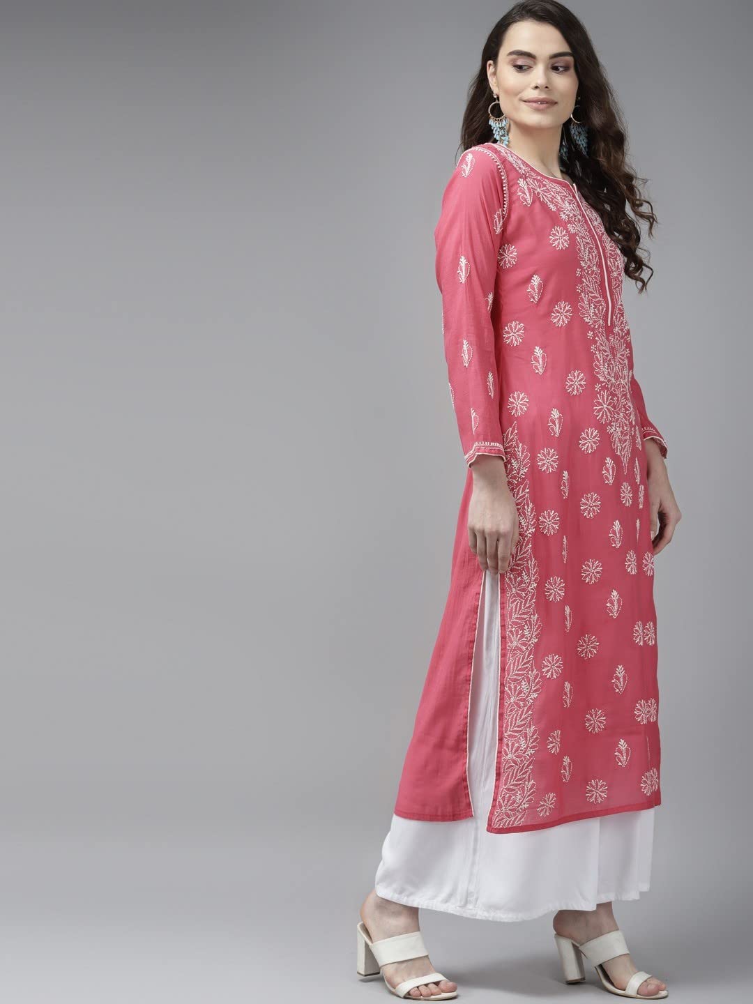 Ada Hand Embroidered New Lucknowi Chikankari Chanderi Kurta Kurti for Women A411175