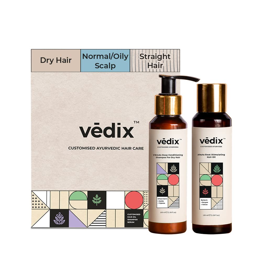 Vedix Ayurvedic Hair Care Combo Pack, Customized Hair Oil and Dry Shampoo for Dry Hair with Normal-Oily Scalp & Straight Hair - 200 ml