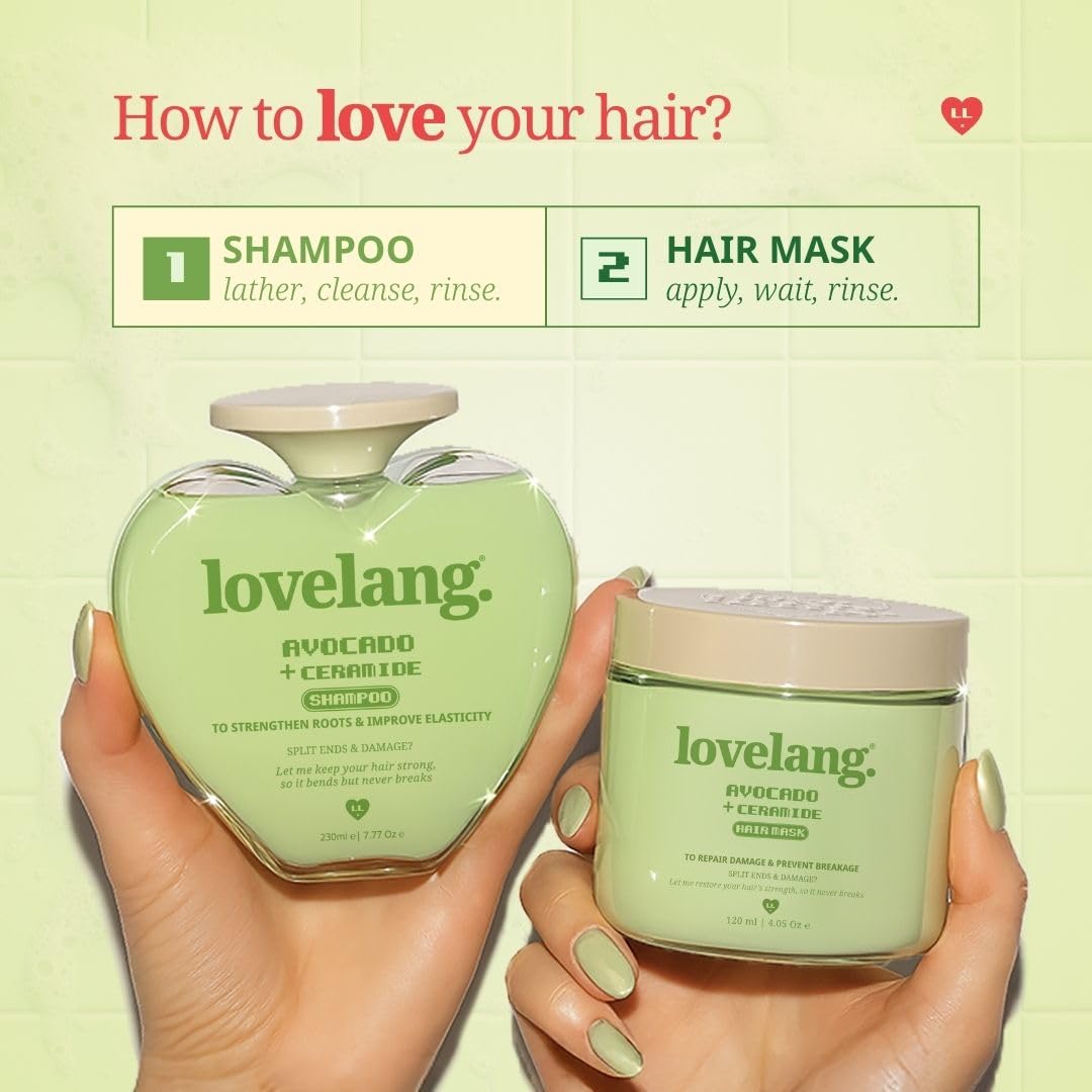 lovelang Avocado + Ceramide Shampoo | Damage Repair & Moisture Lock | for Dry, Brittle Hair | Fruity Avocado Scent | 230ml