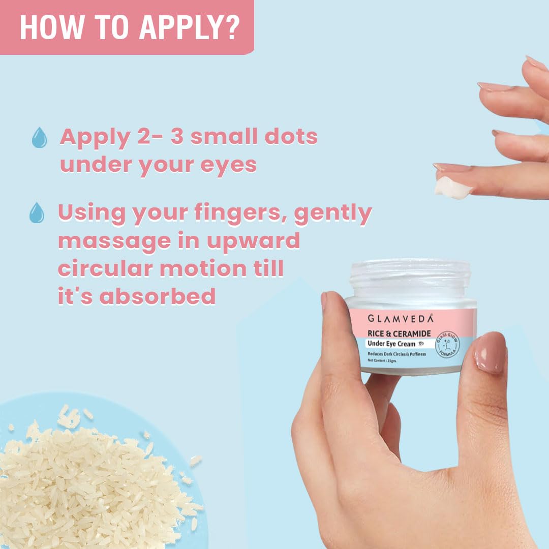 Glamveda Rice & Ceramide Under Eye Cream | Reduces Dark Circles & Puffiness | 15 gm