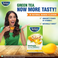 Tetley Green Tea Immune, With Added Vitamin C, Naturally Mango Flavour, 25 Tea Bags, 1.3gx25, 32 Grams