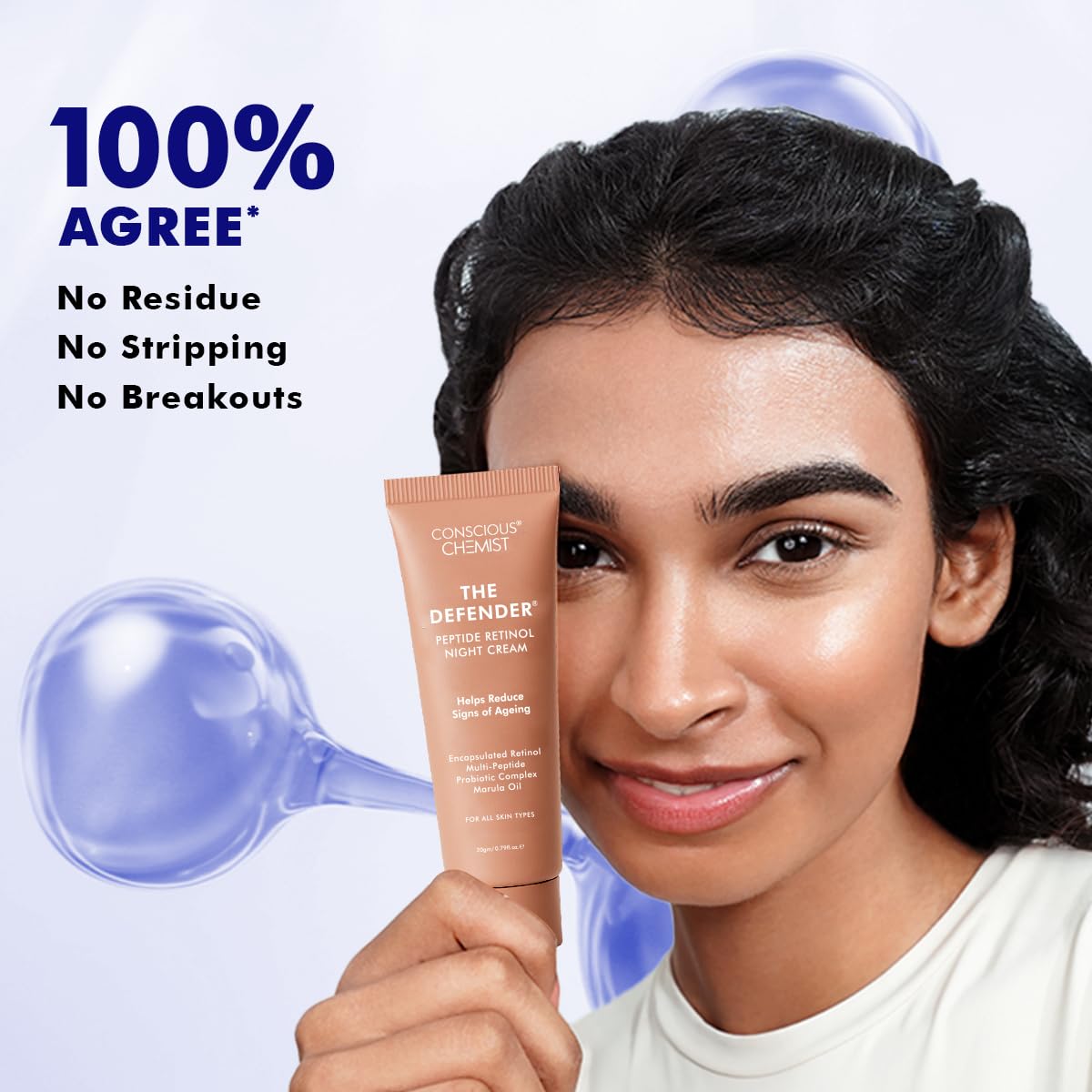 Conscious Chemist® 0.2% Retinol Moisturizer Cream | 20g | Pro-Collagen Night Cream, For Men & Women, Multi peptide Anti aging Face cream, Reduces Fine lines, Neck lines & Wrinkles, All Skin Types - The Defender