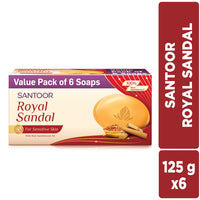 SANTOOR Royal Sandal, 6x125g&Santoor Aloe Fresh Soap with Aloe Vera and Lime for Radiant Looking Skin, 125g, 4 + 1