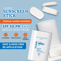 Glamveda Hyaluronic Invisible Sunscreen Stick SPF-50 PA+++ | Blue Light Filter, Hydration with Hyaluronic Acid & Ceramides | Dewy Finish, Easy Application | UVA/UVB Protection | for Men & Women | 20g