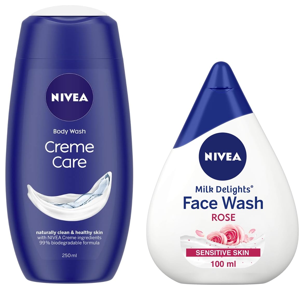 Nivea Women Face Wash for Sensitive Skin, Milk Delights Rose, 100 ml & Shower Gel, Creme Care Body Wash, Women, 250ml
