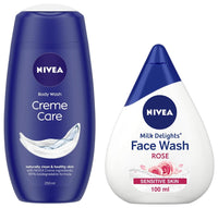 Nivea Women Face Wash for Sensitive Skin, Milk Delights Rose, 100 ml & Shower Gel, Creme Care Body Wash, Women, 250ml
