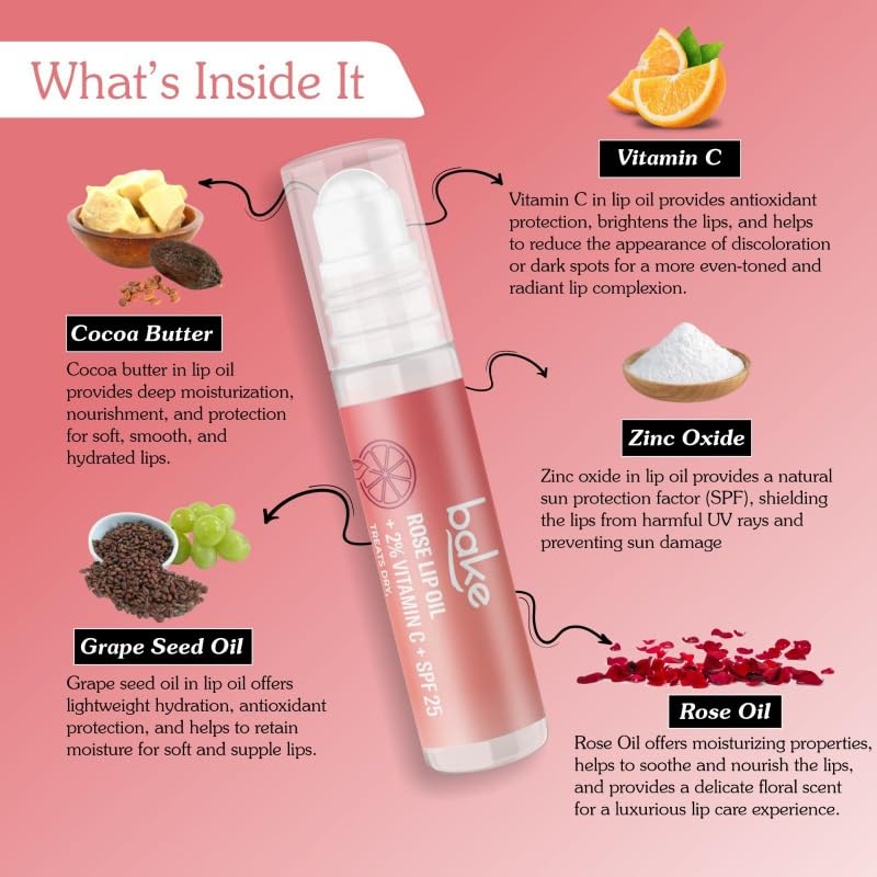 Bake Lip Oil for Shiny, Glossy, Soften Lips, Moisturizing & Nourishing-15gm (Rose, 15x1=15gm)
