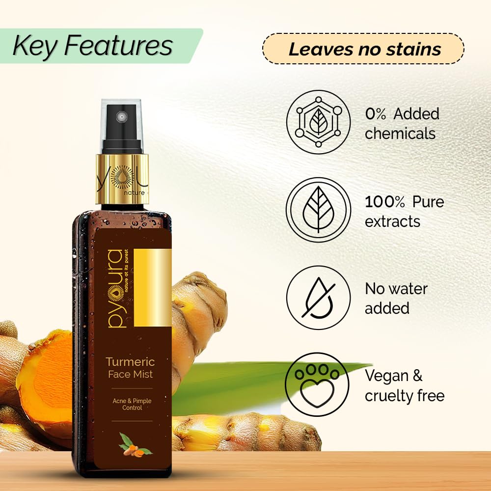 PYOURA Turmeric Face Mist Toner for Acne & Dark Spots (100ml) + Face Sheet Mask (23g), Brightening & Hydrating, Glowing Skin, Light-Feel Serum, No Stains Pure Extract | Natural & Ayurvedic