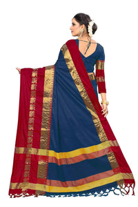 PAREVDEE Women's  Dobby Cotton Saree With Blouse Piece