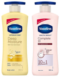 Vaseline Healthy Bright Complete 10 Body Lotion, Anti- Ageing Lotion With Vitamin B3, Aha, Pro-Retinol, 400 ml & Vaseline Intensive Care Deep Moisture Nourishing Body Lotion 400 ml