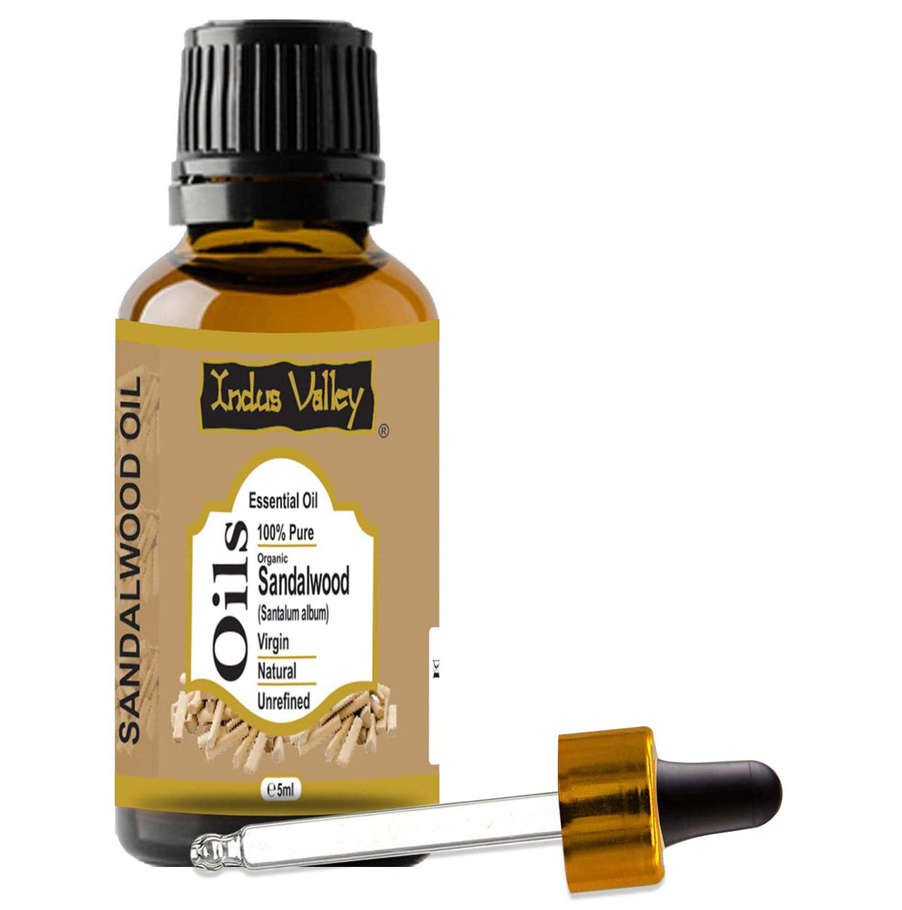 Indus Valley 100% Pure Natural & Organic, Undiluted Sandalwood (Chandan) Essential Oil for Skin, Hair Care - 5 ml