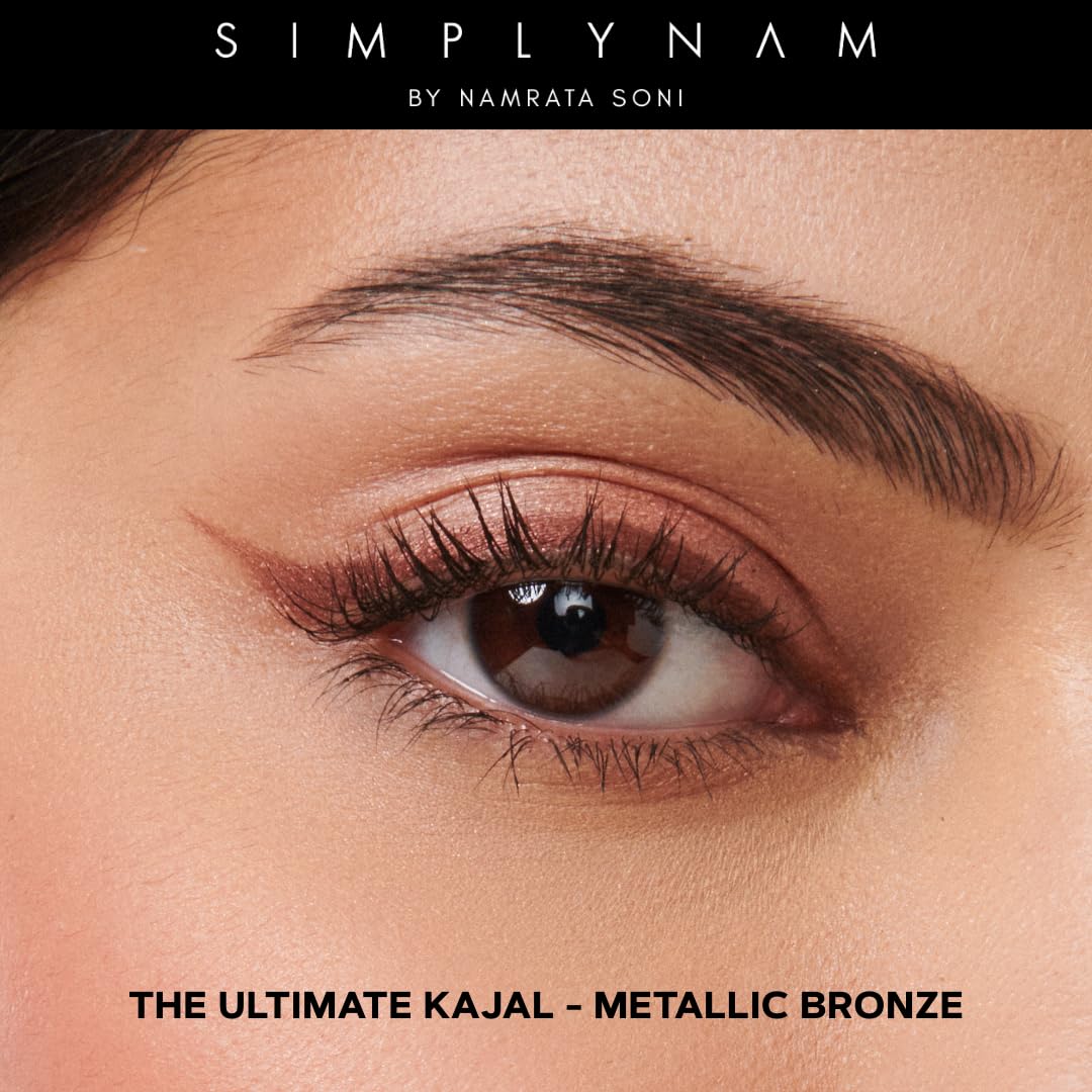 SIMPLYNAM Ultimate Kajal – Metallic Bronze | 1 Stroke Intense Color Payoff | Water Resistant | Long-Lasting & Smudge-Proof | Safe for Sensitive Eyes | 7X More Product | In-Built Sharpener & Smudger