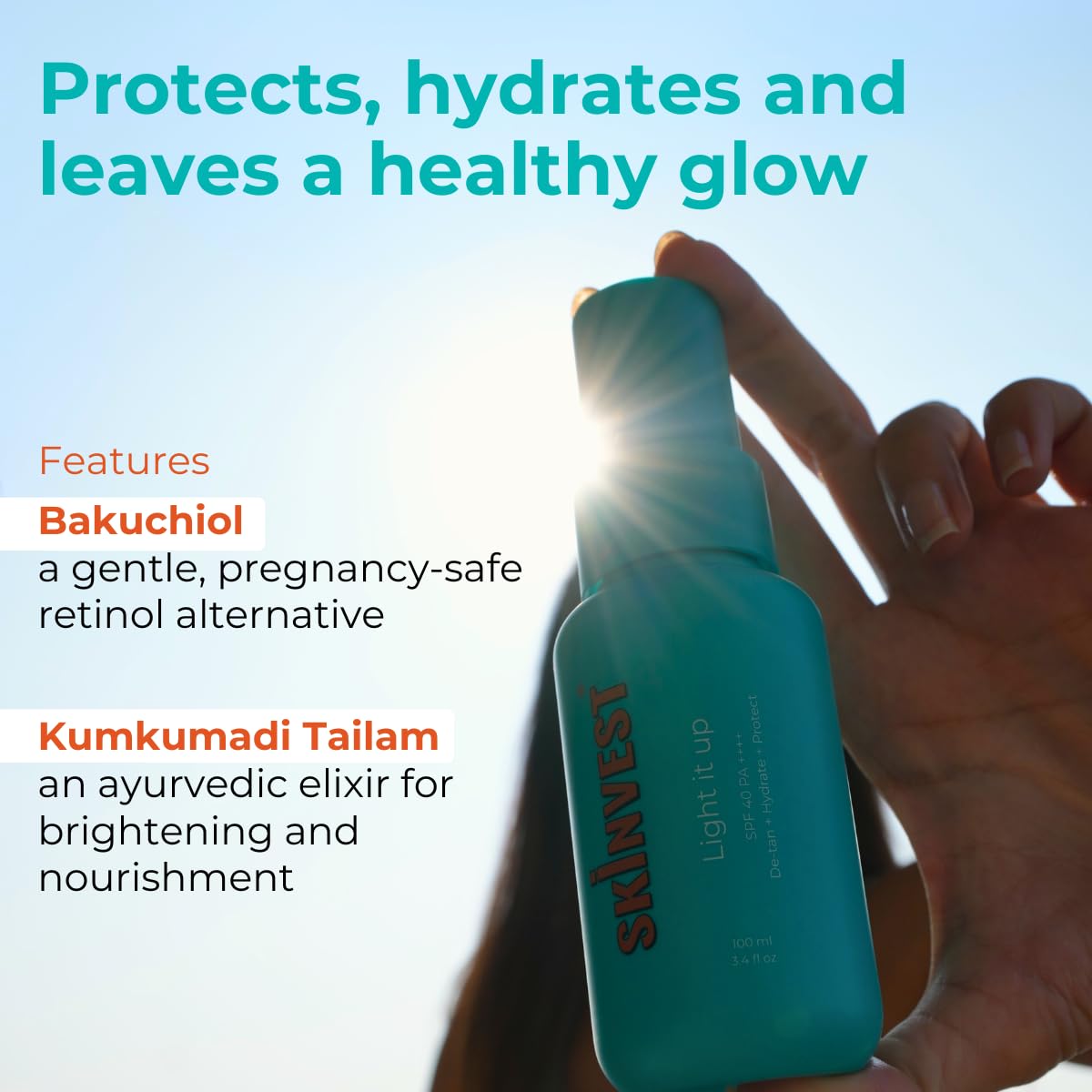 Skinvest Light it up Sunscreen body spray - SPF 40 PA ++++ 100ml | with Kumkumadi Tailam | De-tans & Hydrates | Brightens Skin Tone | Removes Pigmentation | For All Skin Types | No white cast | No alcohol | Dermatologist Tested