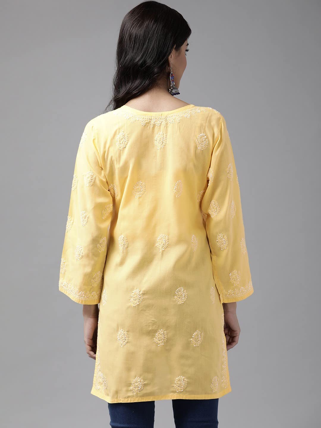 Ada Women's  Cotton Top Tunic Hand Embroidered Lucknowi Chikankari Short Kurti