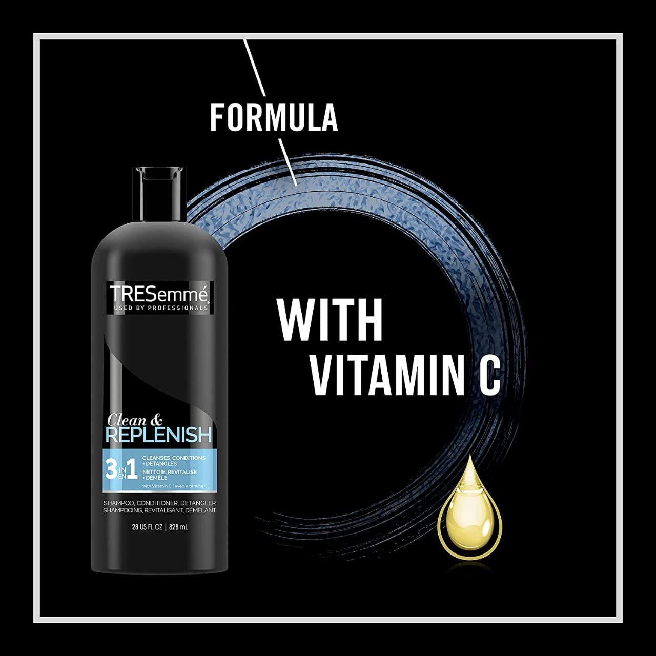 TRESemme 3 in 1 Clean & Replenish Shampoo +Conditioner + Detangle 828 ml (28 oz), Packaging May Vary