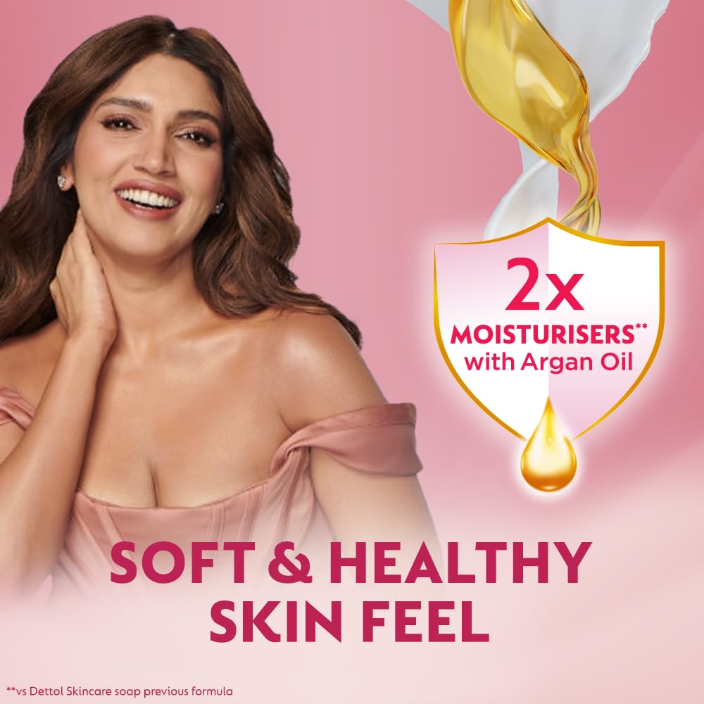 Dettol Skincare Moisturizing Beauty Bathing Soap Bar with Argan Oil (400gm) | Softer Skin, 100gm, Pack of 8