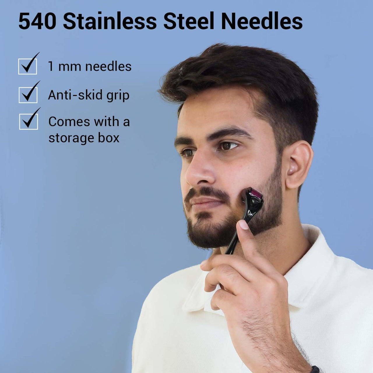 Sotrue Derma Roller 1mm | 540 Stainless Steel Needles | Derma Roller for Hair Growth & Thickening, Repair Damages and Activates Hair Follicles, Reduces Acne Scars (Black)